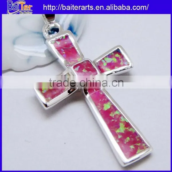 Fashion White Fire Opal Inlay Cheap Wholesale Cross Pendant Bulk Sale photo-3