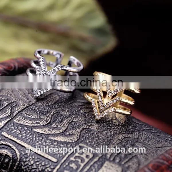 2015 China Cheap Wholesale Fashion Three Layered Crystal Ring Silver & Gold Ring- 2 Colors photo-4