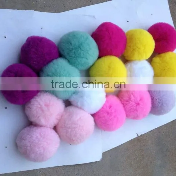 Natural Rex Rabit Fur Pompoms Wholesale Fur Pom Poms / 8cm Fur Ball Keychain Quality Choice photo-4