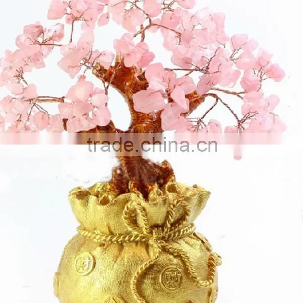 Rose Quartz Crystal Rocks Christmas Tree for Home Decoration