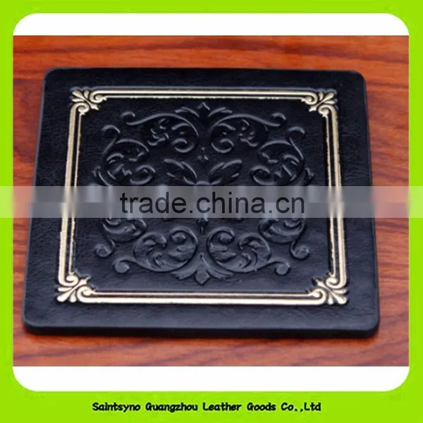Embossing Company Brand 10*10cm Brown Leather Square Coaster With Coaster Holder 16029 photo-4