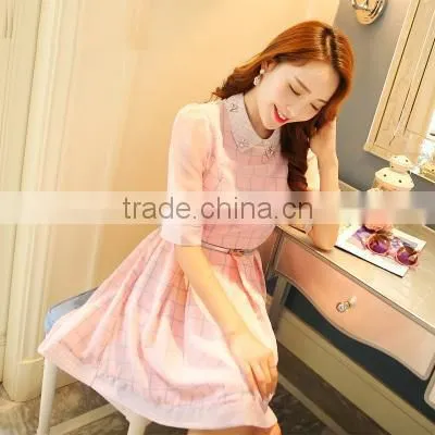 Ladies Fashion Plaid Printed Chiffon Dress