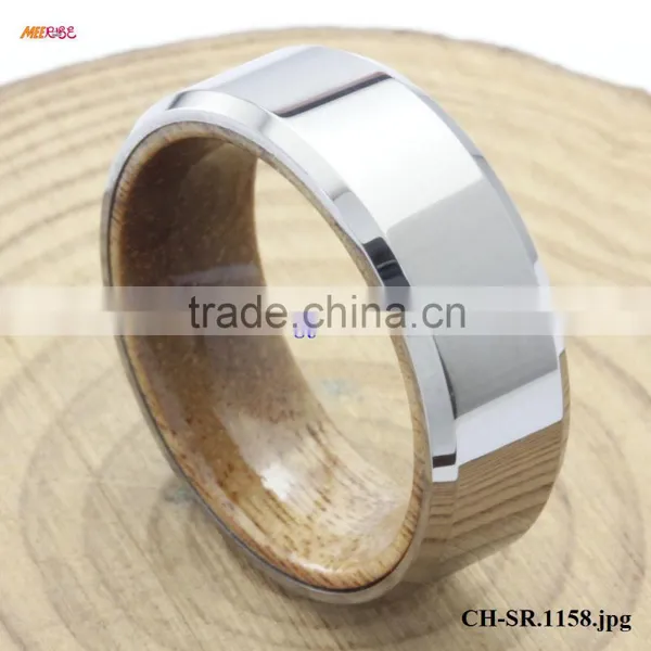Fashion Wood Jewelry Brushed Surface KOA WOOD Inlaid Inner Titanium Ring photo-2