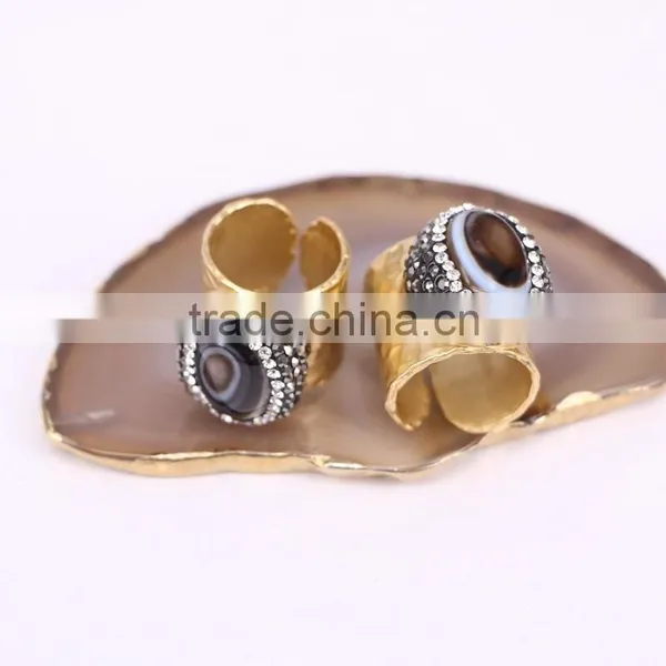 Black Agate Stone Rings, Gold Plated Metal Brass Gemstone Druzy Ring, Fashion Oval Stone Jewelry Finger Gold Plated Druzy Ring photo-2