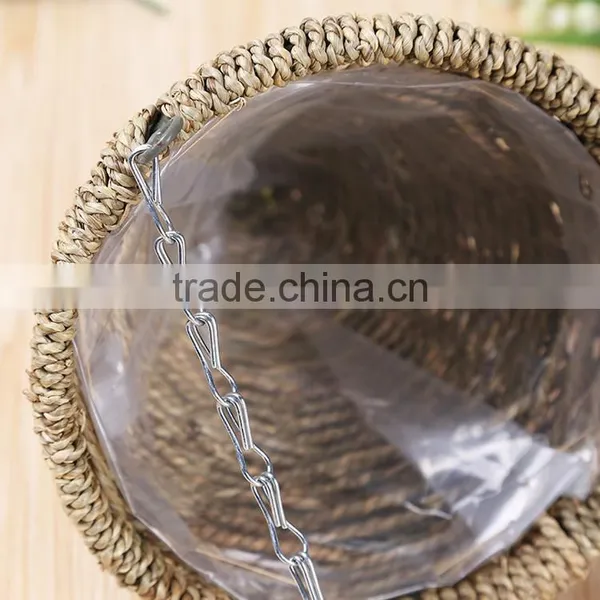Cone Shape Natural Straw Woven Flower Decorative Hanging Basket photo-3