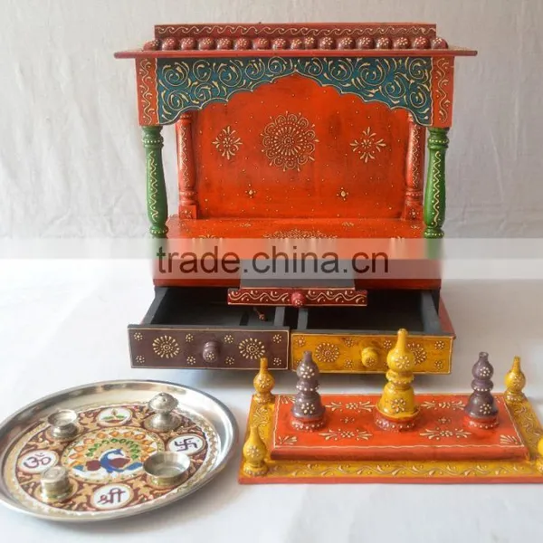 Beautifully Hand Painted Wooden Temple With 2 Drawers photo-3