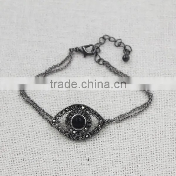 Gun Metal Chain Bracelet Rhinestone Evil Eye Gun Metal Plated Charm Bracelet photo-4