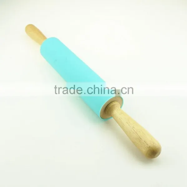 46018 Silicone Dough Pastry Flour Rolling Pin With Wooden Handle photo-4