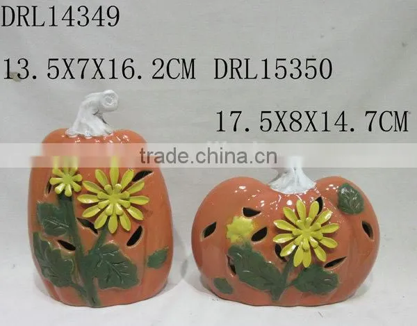 Holloween Flower Pattern on Ceramic Pumpkin Festive Decorations photo-2