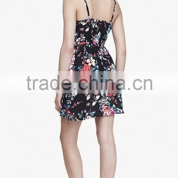 Woman Floral Spaghetti Straps Sexy Skater Rayon Dress photo-2