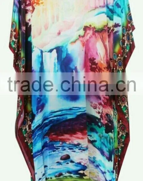 Silk Crepe DIGITAL Print Kaftan CAFTAN Tunic Poncho Blouse KURTA photo-2