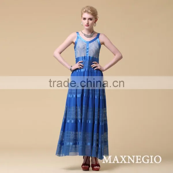 Spaghetti Strap Sheath Mid-Calf Holiday Skirt Long Blue Summer Maxi Dresses photo-5