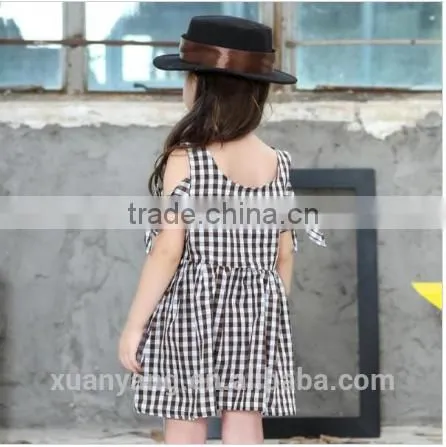 2017 Kids Summer Clothes off Shoulder Plaid Baby Dress Wholesale Western Style Girl Child Dress photo-2