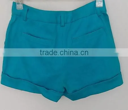 2016 Sexy Ladies Sky Blue Plain Dyed Cotton Shorts for Summer photo-2