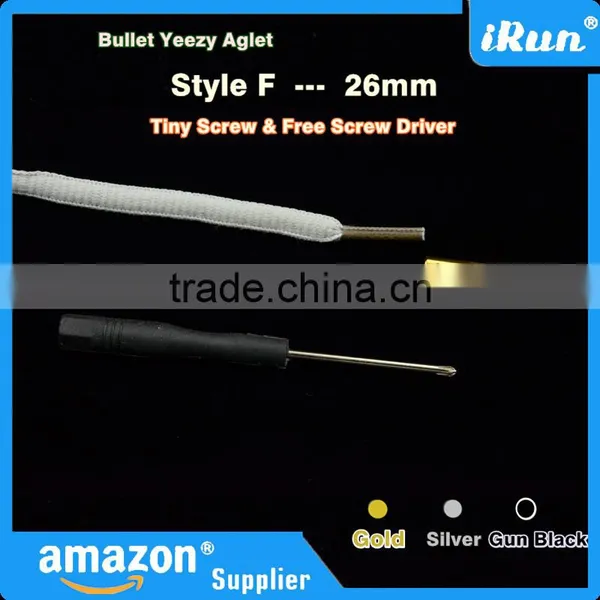 (MOQ:100pcs) Screw Metal Shoelaces Bullet Cylinder Aglets Tips - Mixed Color Yeezy Lace Round Bullet Aglets - 26 mm Bullet Aglet