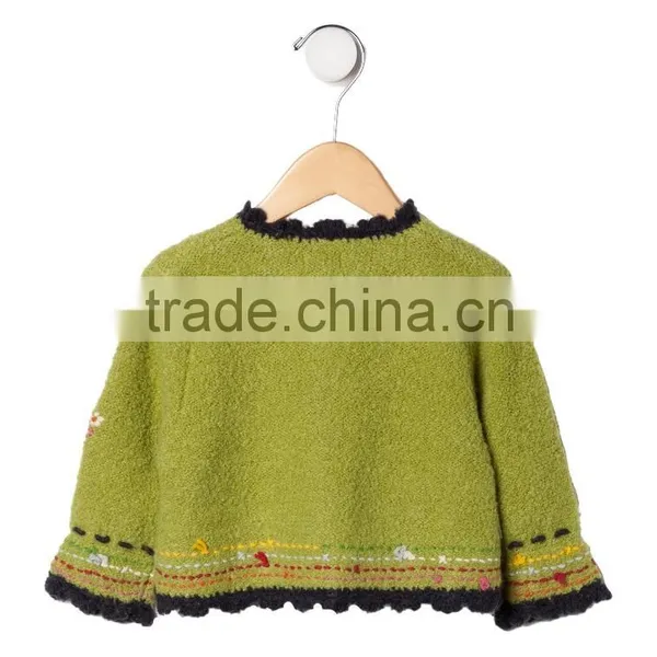 2017 High Quality Floral Dotted Girls Kids Knitwear in Grass Green Girls's Cardigan photo-2