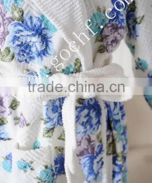 Reactive Printed Shawl Collar Bathrobe Morning Gown photo-2