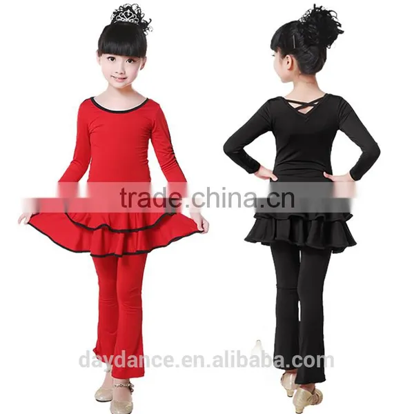 New Girls Kid Latin Performance Tops And Pants Suit Child Long Sleeve Back V-neck Cross Dance Costumes photo-2