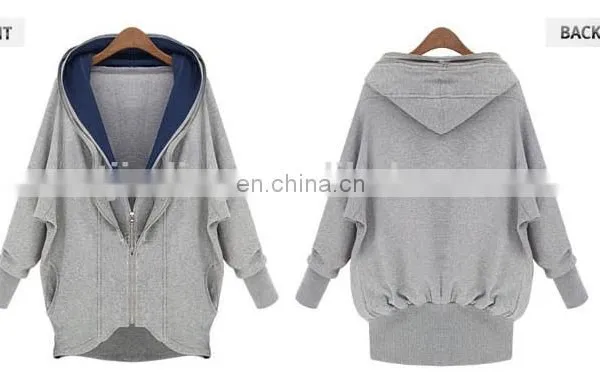 Factory OEM Apparel Women Sweatshirts Wholesale Organic Cotton Hoodie Bat Wing Sleeve 2-Layer Collar Zipper Sweatshirt photo-3