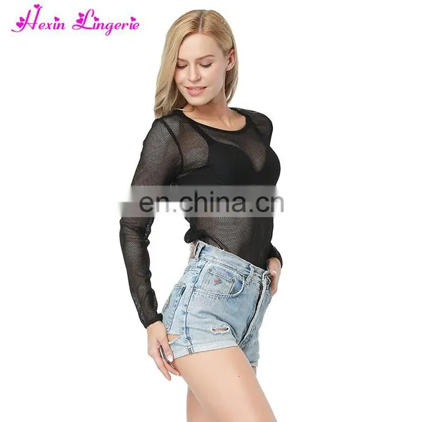 Hot Sale Fishnet Oversized Crewneck New Design Women Blouse Long Sleeves photo-4