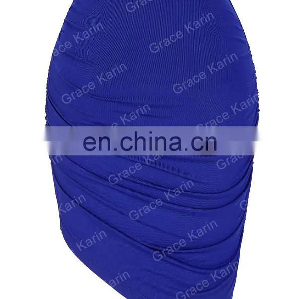 Grace Karin Occident Women's Solid Blue Color High Stretchy Pleated Pencil Skirt CL008930-1 photo-3