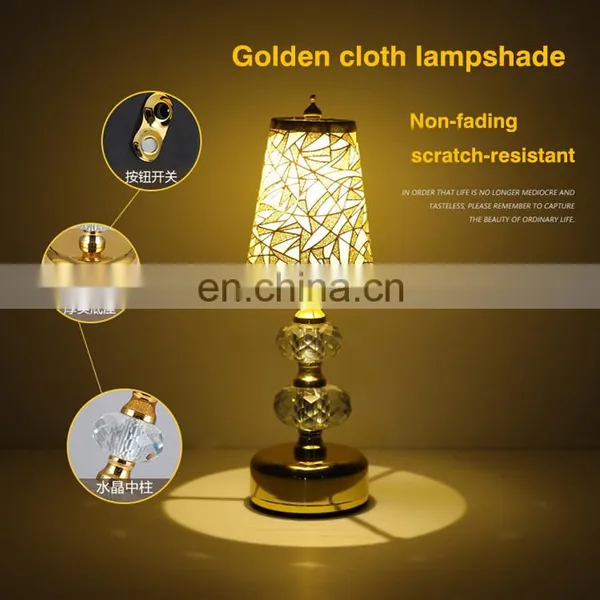 High Quality Luxury Modern Nordic Crystal Golden Table Lamp Usb Rechargable Hotel Bedside Bar Restaurant Retro Lamp photo-4