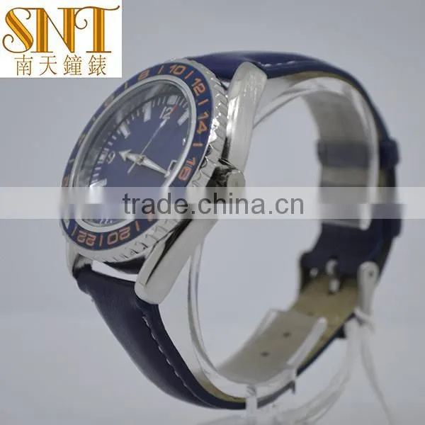 Man Watch Auto Date Dark Blue Japan Movt Quartz Leather Wrist Watch OEM photo-2