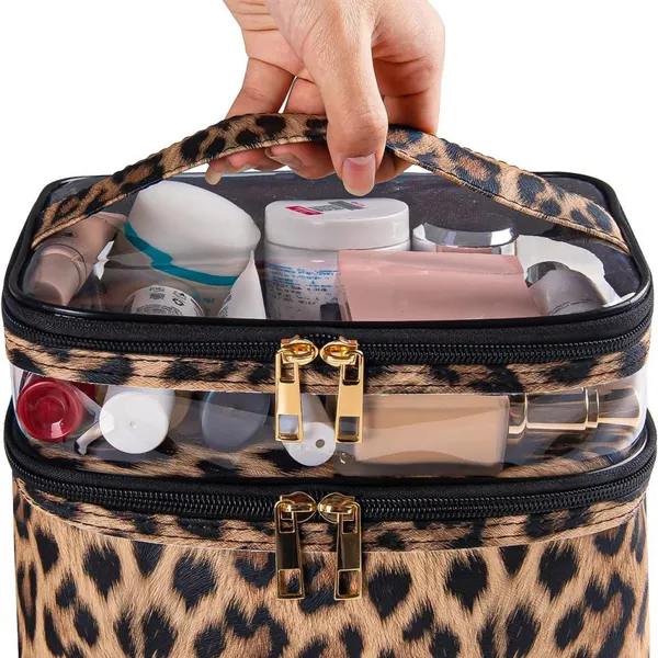 Double-Layer Cosmetic Bag Makeup Bag Travel Makeup Bag Makeup Bags For Lady(Leopard) photo-5
