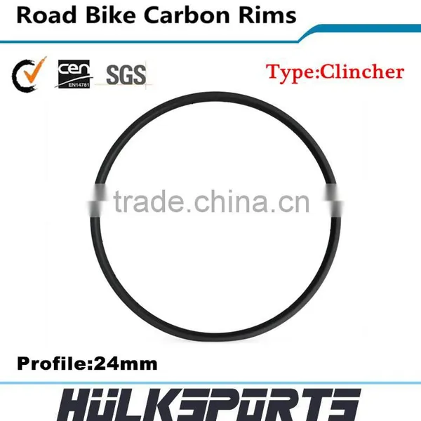 Hot Selling Carbon Clincher Rim Tubuless 700c Carbon Rim Wheel 23mm Width Carbon Rims 32h 24mm Depth