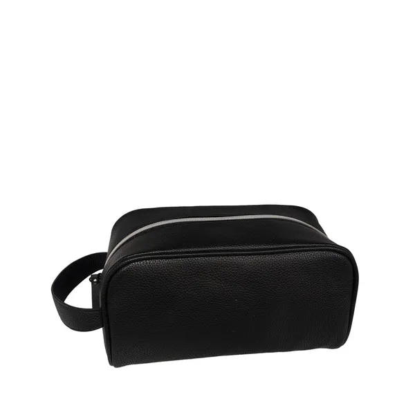 Black Pebbled Faux Leather Travel Toiletry Bag