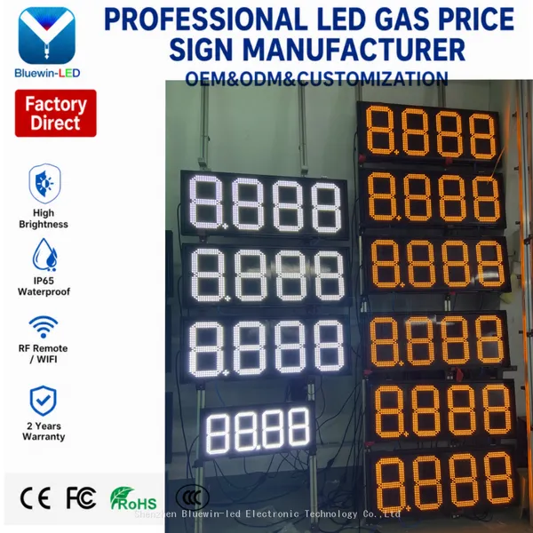 Outdoor LED Gas Price Sign 8 Inch Digital Display IP65 Stainless Steel Remote WiFi Petrol Station