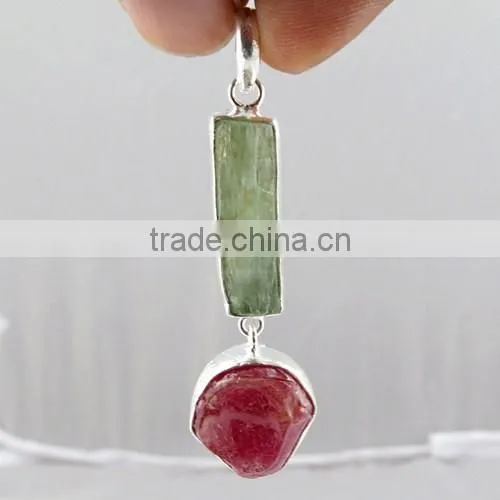 Delicate Rough Prehnite & Ruby 925 Sterling Silver Pendant, Wholesale Silver Jewellery, Silver Jewellery photo-5
