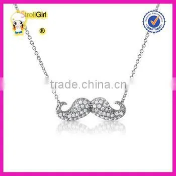 Personalized Crystal Fashion Jewelry 925 Sterling Silver Mustache Necklace