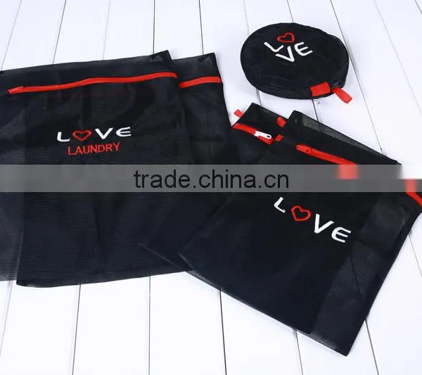 YIWU RODA 100% Polyester Durable Black Embroidery Foldable Washing Bag photo-2