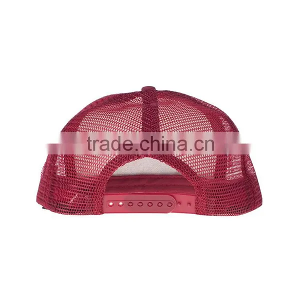 Wholesale Plain Burgundy Printing Floral Pattern Flat Bill Mesh Hat Custom Snapback Trucker Cap photo-3