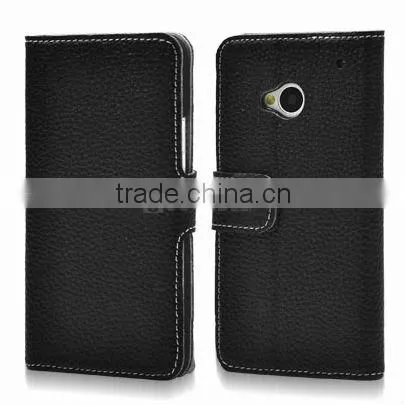 Luxury Card Holder Slot Lychee Skin Leather Wallet Case for HTC One Case