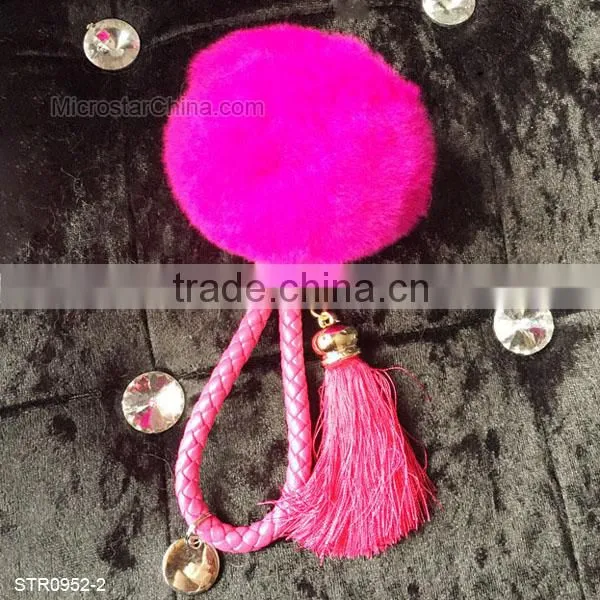 8cm Real Rex Rabbit Fur Ball PomPom Tassel Keychain Decorative Handbag Rings photo-3
