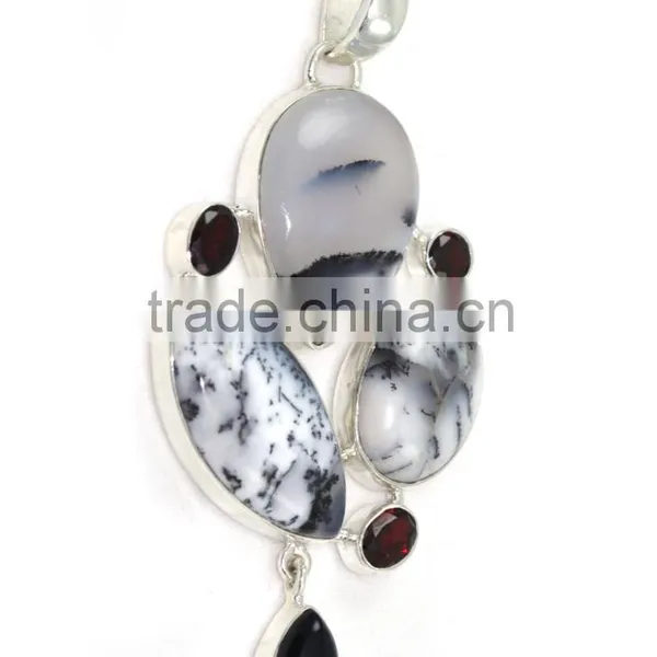 Natural Mix Stone Cabochon and Cut Stone Silver 925 Sterling Silver Charms Pendants