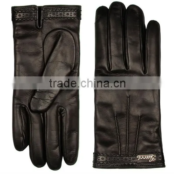 Men Fashion Dress Lambskin Leather Gloves Cashmere Lined