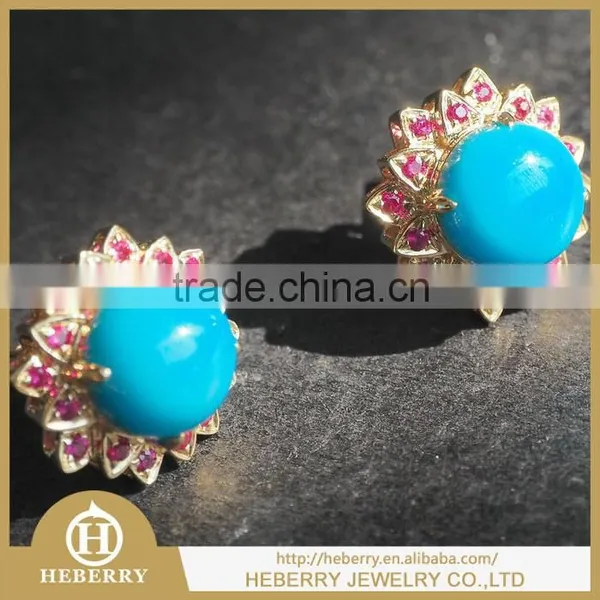 American Blue Turquoise Semi Precious Gemstone Silver Earring Stud Style Best Wedding Gift photo-5