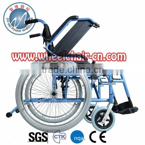 Light Blue Foldable Manual Wheelchair With Quick Release