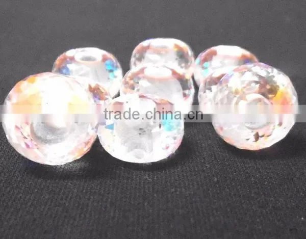 AAA Hinese Doublets Rainbow Color Clear Quartz Fancy Rondelle Big Hole Beads