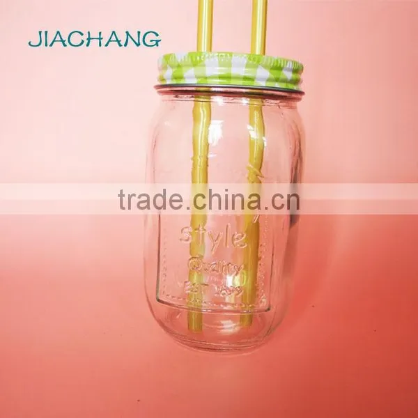 Drinkware Transparent Glass Table Beer Jar With 2 Pieces of Straws photo-3