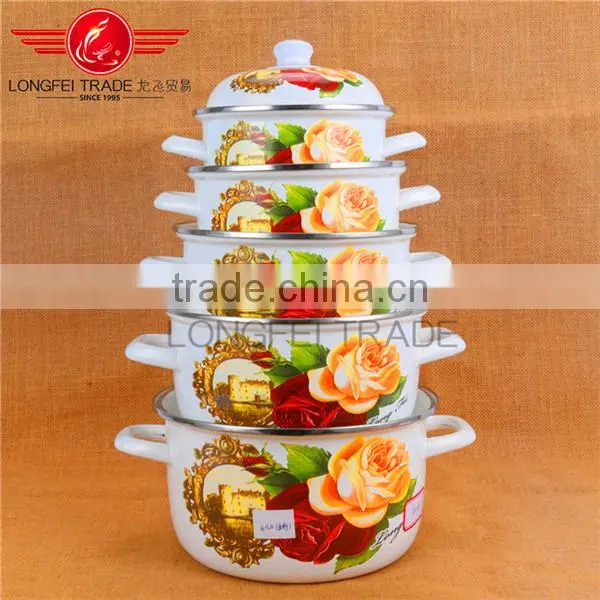 High Quality 5pcs Persimmon Type Enamel Casserole,Turkey Pot,enamel Cooking Pot photo-2