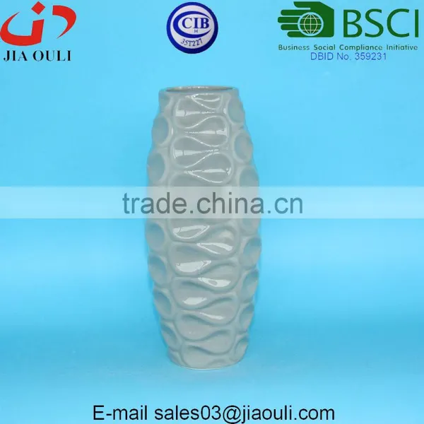 Stylish Wave Textured Design Glazed Grey Ceramic Vase for Decoration photo-2