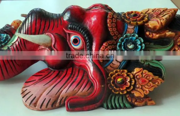 Hand Crafted Wooden Mask of Hindu Lord Ganesh Wall Hanging Made In Nepal photo-2
