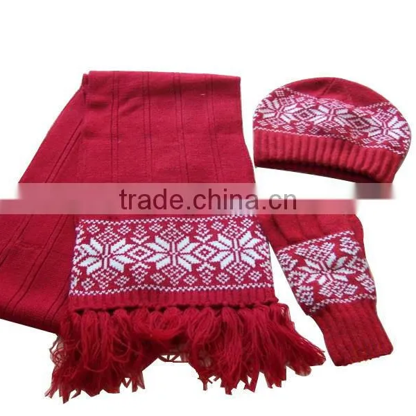 Various Design Jacquard Fashion Winter Knitted Scarf Hat Glove Sets photo-2