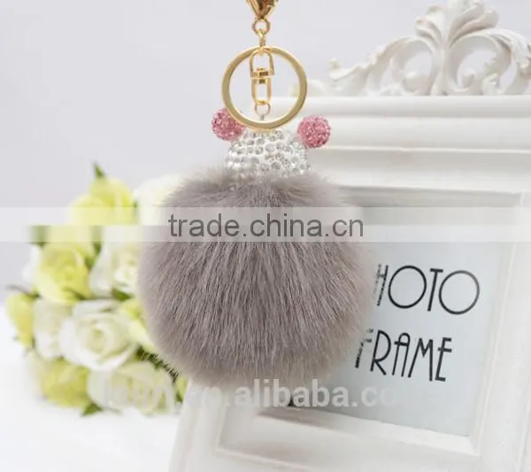 Faux Fur Pompom Key Chains Rhinestone Keychains Ladies Perfume Bottle Key Chain Rings Holder Cover Women Fmq-13 photo-2