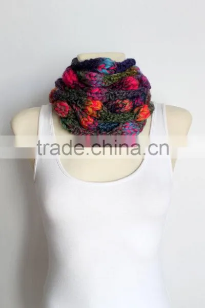 Knit Infinity Scarf - Pink & Purple Knitted Shawl - Infinity Neckwarmer - Handknit Snood - Knit Hood - Winter Thick Scarf - Cowl photo-3