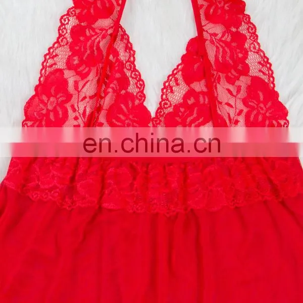 Red Plus Size See Through Girls Sexy Sleeping Dress photo-5